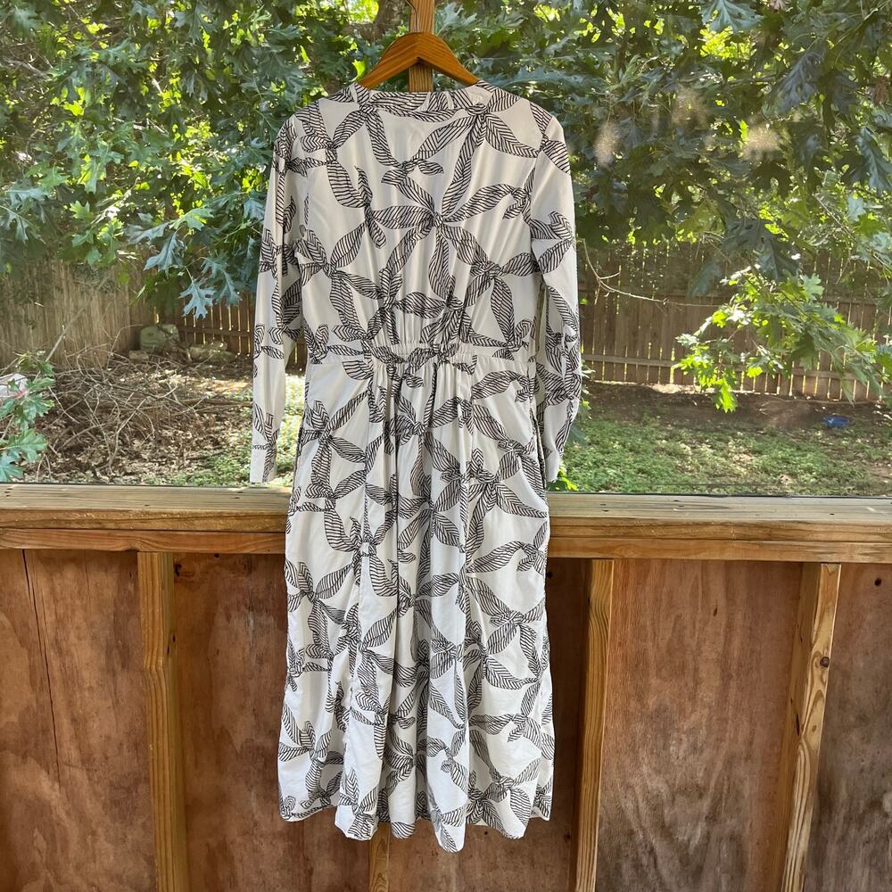 LOFT Women's Long Sleeve White & Black Bow Print Dress Size M - Picture 4 of 12